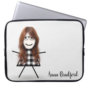 Cute Stick Girl with Hair and Name Laptop Sleeve