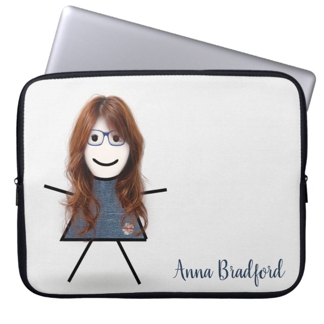 Cute Stick Girl with Hair and Name Laptop Sleeve (Front)