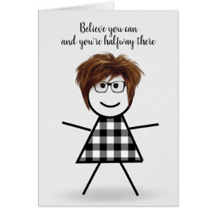 Cute Stick Girl with Hair and Quote Cards