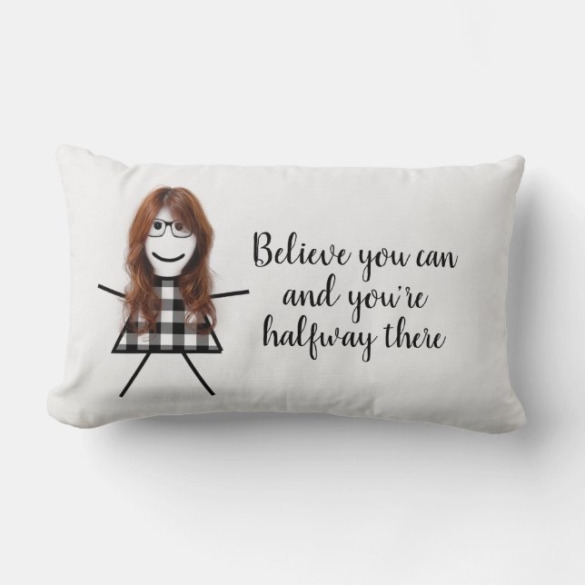 Cute Stick Girl with Hair and Quote  Lumbar Pillow (Front)