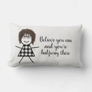 Cute Stick Girl with Hair and Quote Lumbar Pillow