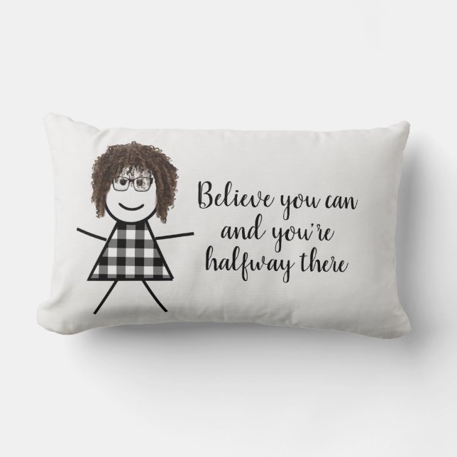 Cute Stick Girl with Hair and Quote  Lumbar Pillow (Front)