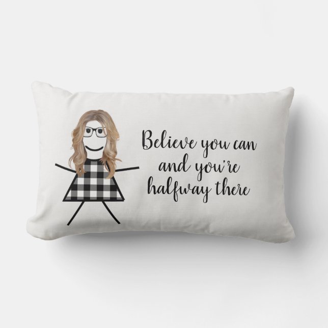 Cute Stick Girl with Hair and Quote   Lumbar Pillow (Front)