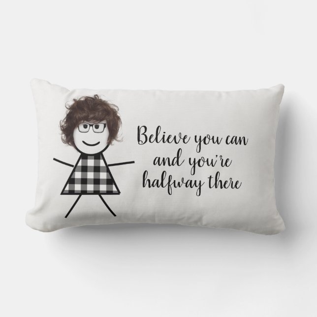 Cute Stick Girl with Hair and Quote Lumbar Pillow (Front)