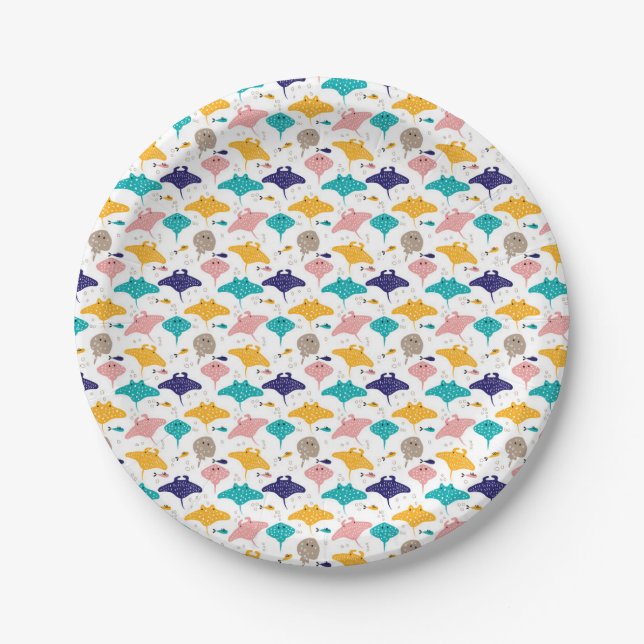Cute sting ray and manta ray fish pattern paper plates (Front)