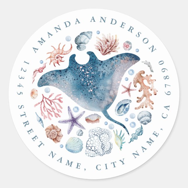 Cute Stingray Round Stickers (Front)