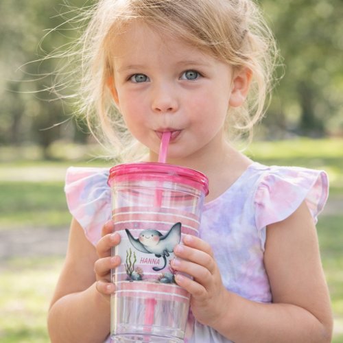 Cute Stingray Underwater Kids’ Beach Design Acrylic Tumbler