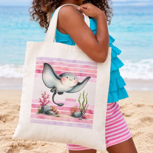 Cute Stingray Underwater Kids’ Beach Design Tote Bag