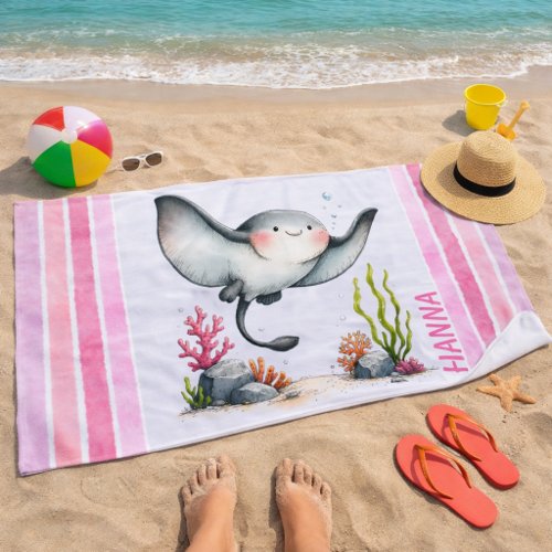Cute Stingray Underwater Kids’ Beach Design Towel