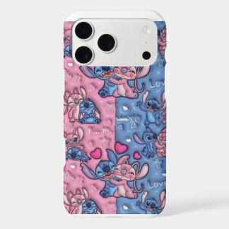 Cute Stitch and Angel Blue & Pink Pattern iPhone 1 17 Pro Max Case