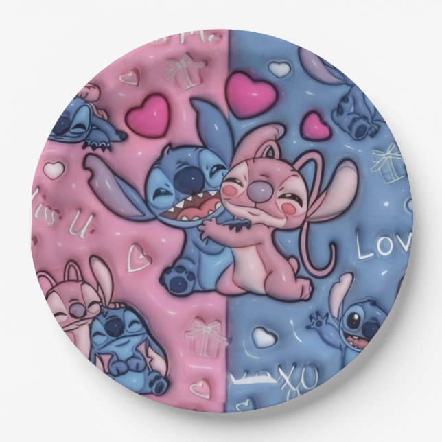 Cute Stitch and Angel Couples Paper PlaPaper Plate (Front)