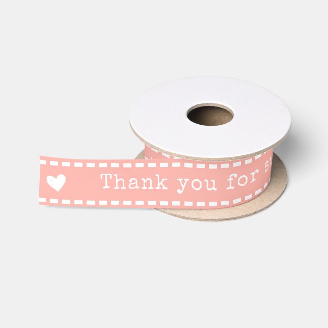 Cute Stitches Pastel Homemade Business Thank You Satin Ribbon (Spool)