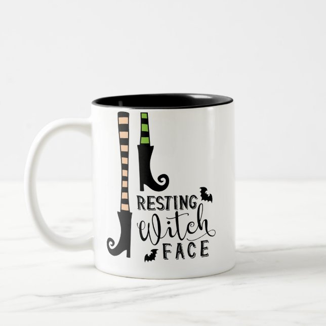 Cute Stockings Boots Resting Witch Face Halloween Two-Tone Coffee Mug (Left)