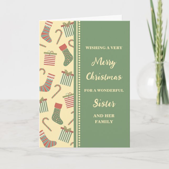 Cute Stockings Sister & Family Merry Christmas Card (Front)
