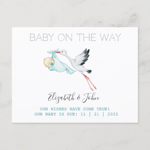 Cute Stork  Baby  Announcement Postcard