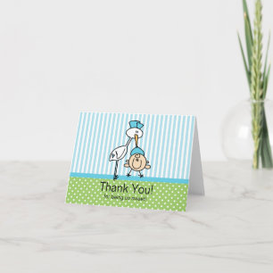 Cute Stork Baby Boy Baby Shower Thank You Card