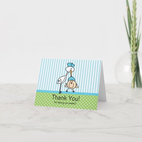 Cute Stork Baby Boy Shower Thank You Card