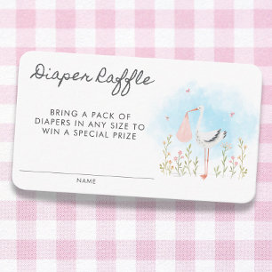 Cute Stork Baby Girl Diaper Raffle Enclosure Card