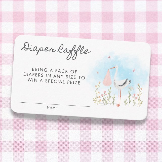 Cute Stork Baby Girl Diaper Raffle Enclosure Card (Creator Uploaded)