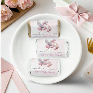 Cute Stork Baby Girl Shower _ Pink Theme Hershey's Miniatures