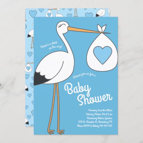 Cute Stork Baby Shower Mod Blue Boy Invitation