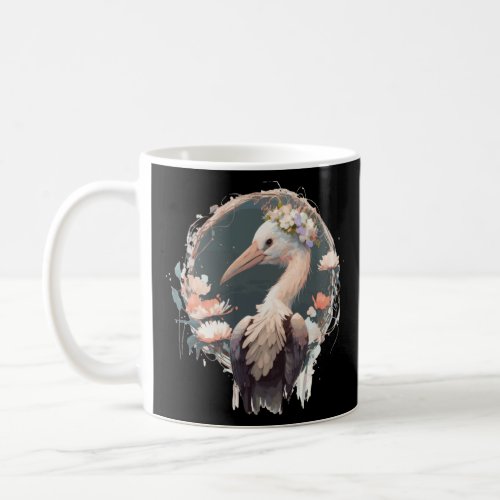 Cute Stork Bird Flower Crown Floral Birds  Coffee Mug