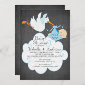 Cute Stork Chalkboard Boy Baby Shower Invitatation Invitation (Front/Back)
