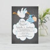 Cute Stork Chalkboard Boy Baby Shower Invitatation Invitation (Standing Front)