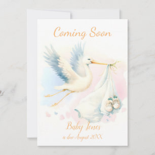 Cute Stork coming soon announcement Invitation