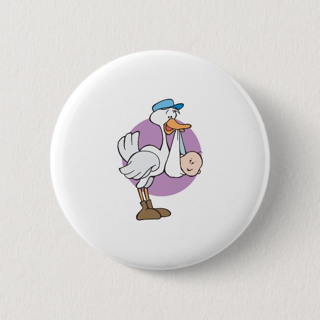 cute stork delivering baby pinback button (Front)