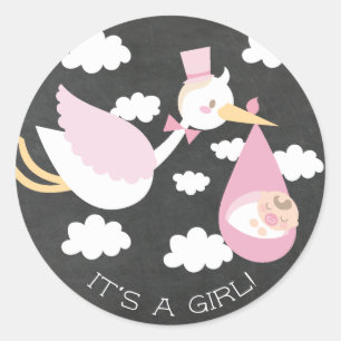Cute Stork It' a Girl Favor Sticker