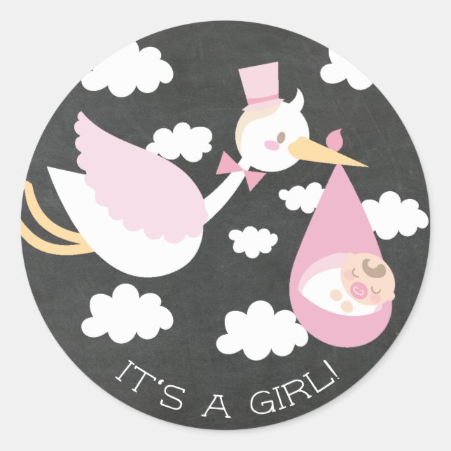 Cute Stork It' a Girl Favor Sticker (Front)