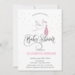 Cute Stork Stars Baby Shower Invitation