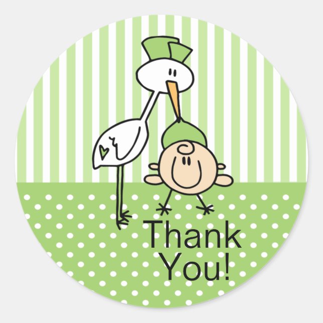 Cute Stork Thank You Neutral Baby Shower Classic Round Sticker (Front)