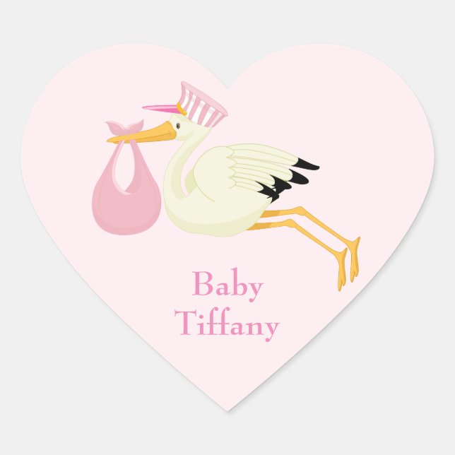 Cute Stork with Baby wrapped in pink Heart Sticker (Front)