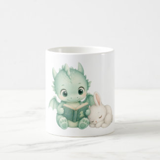 Cute Storybook Baby Dragon Bunny Reading Book Coffee Mug