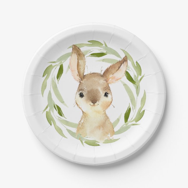 Cute Storybook Brown Bunny Rabbit Paper Plates (Front)
