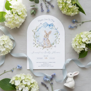 Cute Storybook Bunny Wildflower Wreath Baby Shower Invitation
