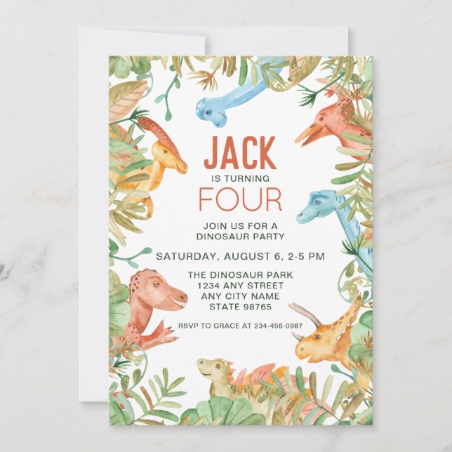 Cute Storybook Dinosaur Birthday Party Invitation (Front)