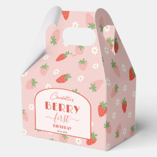 Cute Strawberries Berry First 1st Birthday Gable Favor Boxes