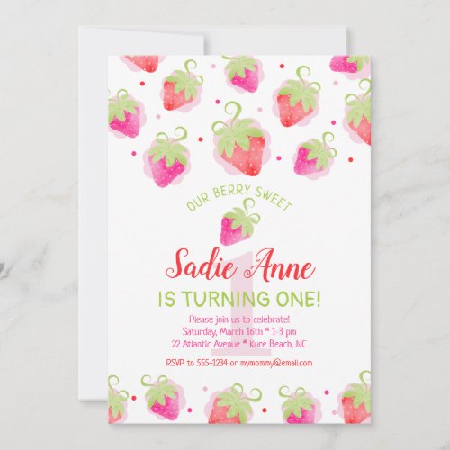 Cute Strawberries Berry Sweet Red  Pink Birthday  Invitation