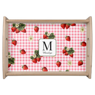 Cute strawberries fruit pattern custom monogram serving tray