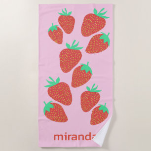 Cute Strawberries Fruity Fun CUSTOM NAME Beach Towel