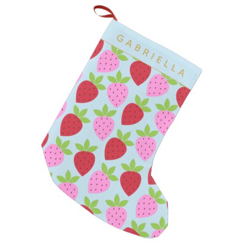 Cute Strawberries in Pink Red Blue Personalized Small Christmas Stocking