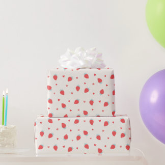 Cute Strawberries Love Berry Hearts Valentines Wrapping Paper