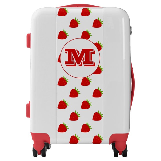 Cute Strawberries Monogram Carry On, White Luggage (Front)