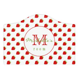 Cute Strawberries | Monogrammed Door Sign
