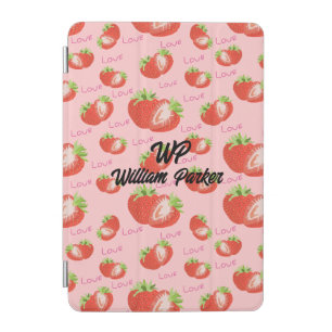 Cute strawberries on pink background pattern iPad mini cover