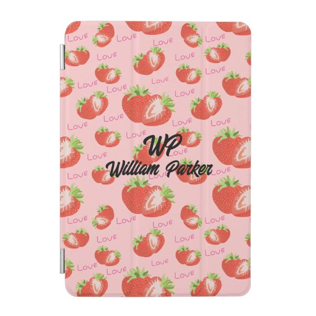 Cute strawberries on pink background pattern iPad mini cover (Front)