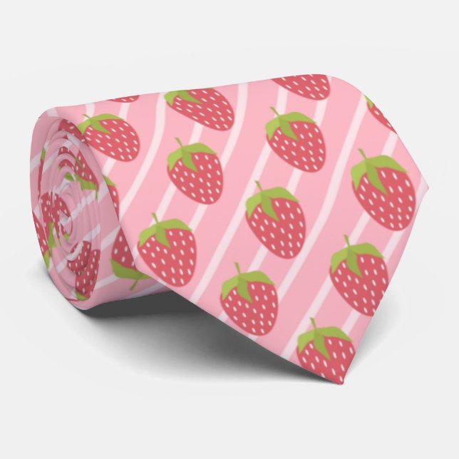 Cute Strawberries pattern and stripes Neck Tie (Rolled)